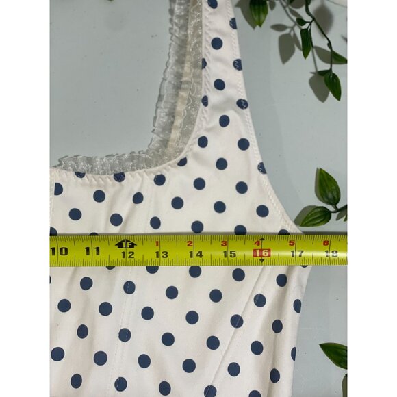 Altard State White & Navy Polka Dot Crop Top With Lace Trim Size XXL - Picture 11 of 11
